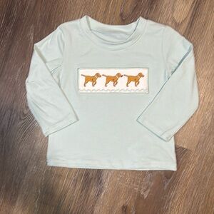 Light Blue Top with Dog Appliqué